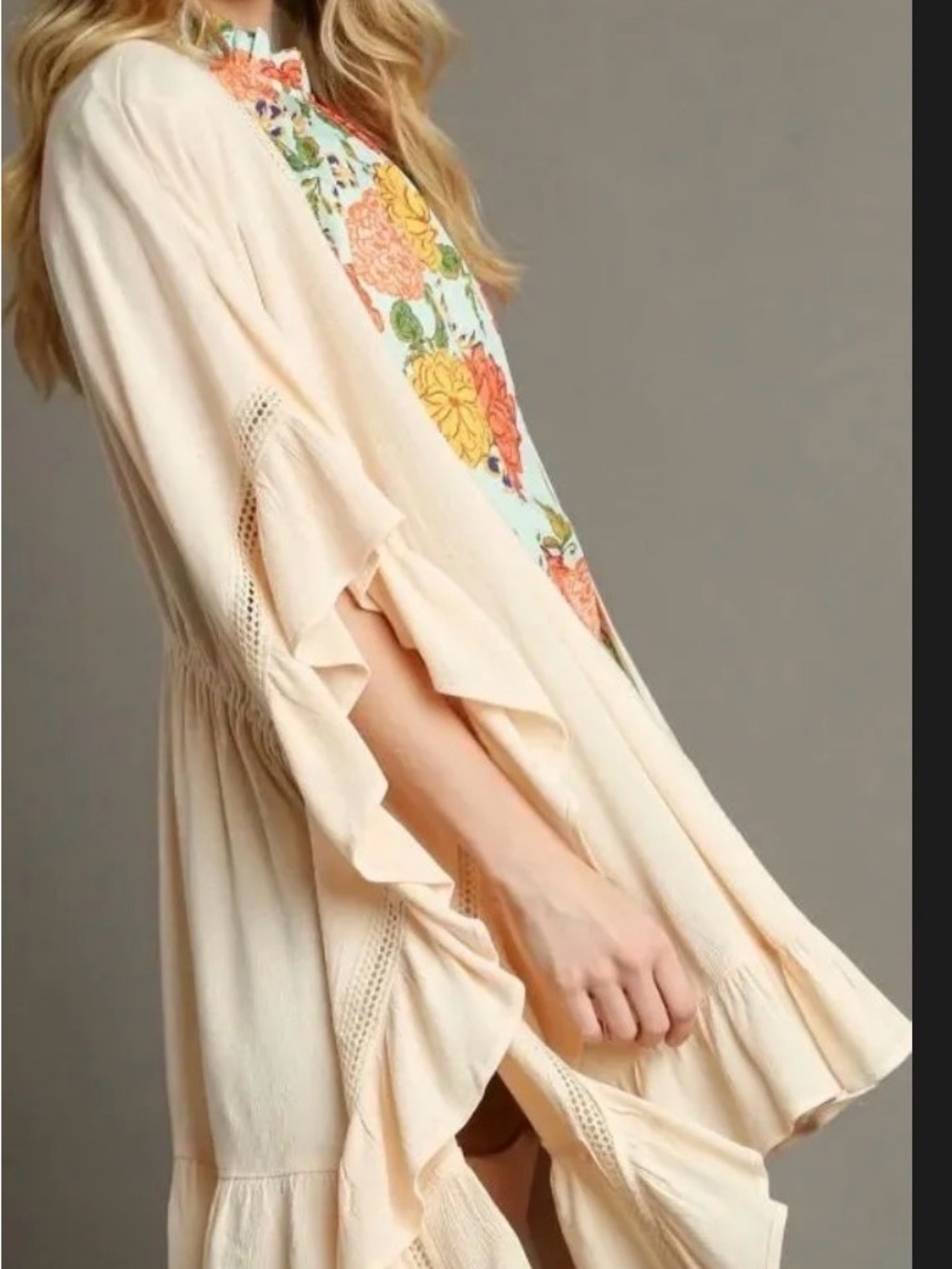 Umgee Cream Ruffle Kimono Cardigan - Picture 3 of 3